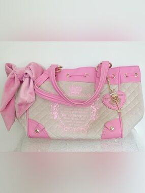 Juicy Couture Pink and Cream Quilted Daydreamer with Gold Accents